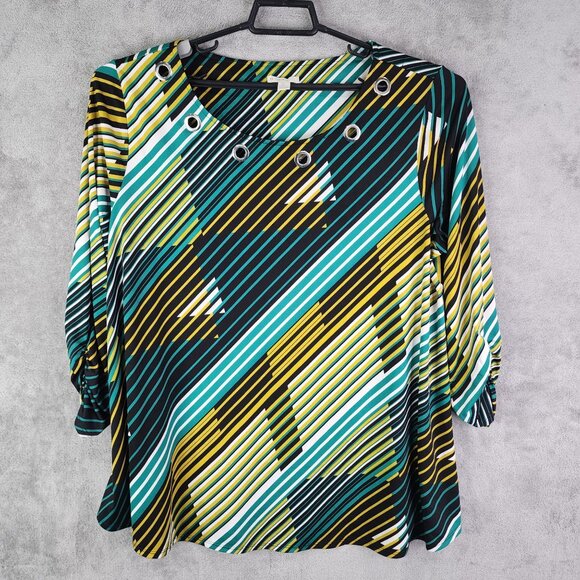 Women's Colorful Striped Blouse Top Grommet Detail Est. 1946 Long Sleeve XL - Picture 2 of 10